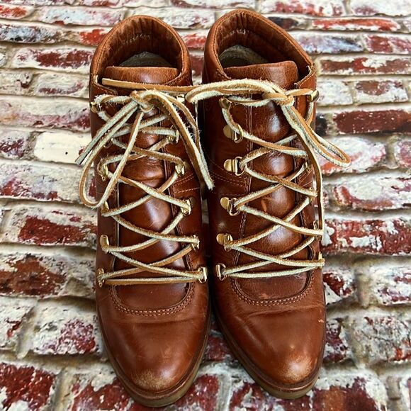 Michael Kors distressed brown leather ankle boots with raw leather tie - Picture 4 of 9